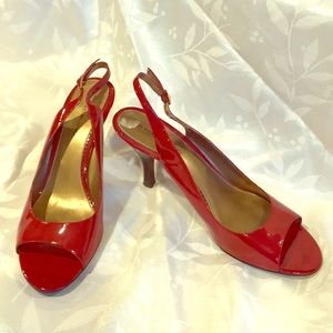 Bandolier red patent leather heels size 10M